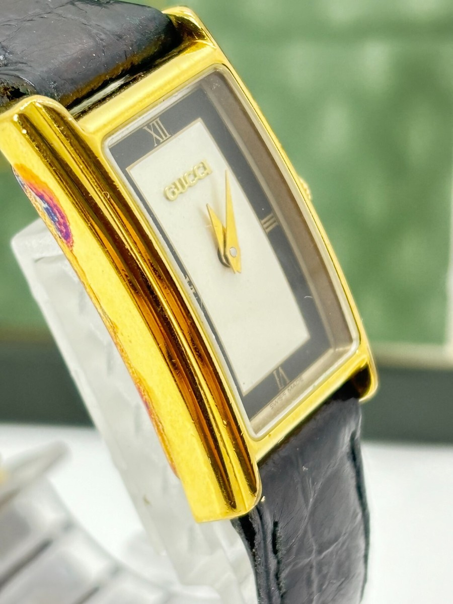 Exc+5 w/Box ] GUCCI 2600L Black Gold Plated Women's Watch Used