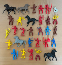 Vintage Lot Mostly MPC Various Western Mini Figures Cowboys Indians Horses etc.