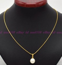 Round AAA 8-16mm White Shell Pearl Pendant Necklace 17"