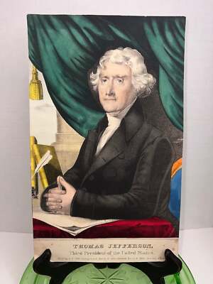 Antique engraving hand colored Thomas Jefferson b.& e.c Kellogg 1850s founding