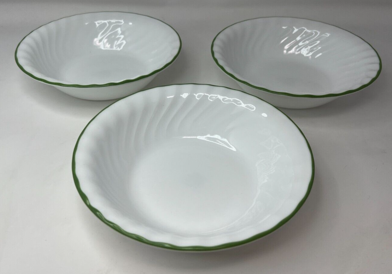 Corelle Callaway Ivy 7 Inch Green Rim Swirl Cereal Soup Bowls Set of 3