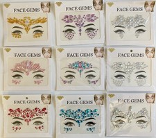 New Face Gems Halloween Costume Jewels Face Stickers Multi Color- 9 Piece Pack