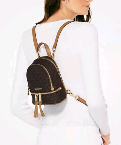 Michael Kors Backpack Rhea Mini Womens Brown Logo Rucksack