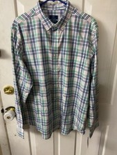 George Men's 3XL 54-56 Long Sleeve Poplin Button-Up Shirt pink Plaid green NWT