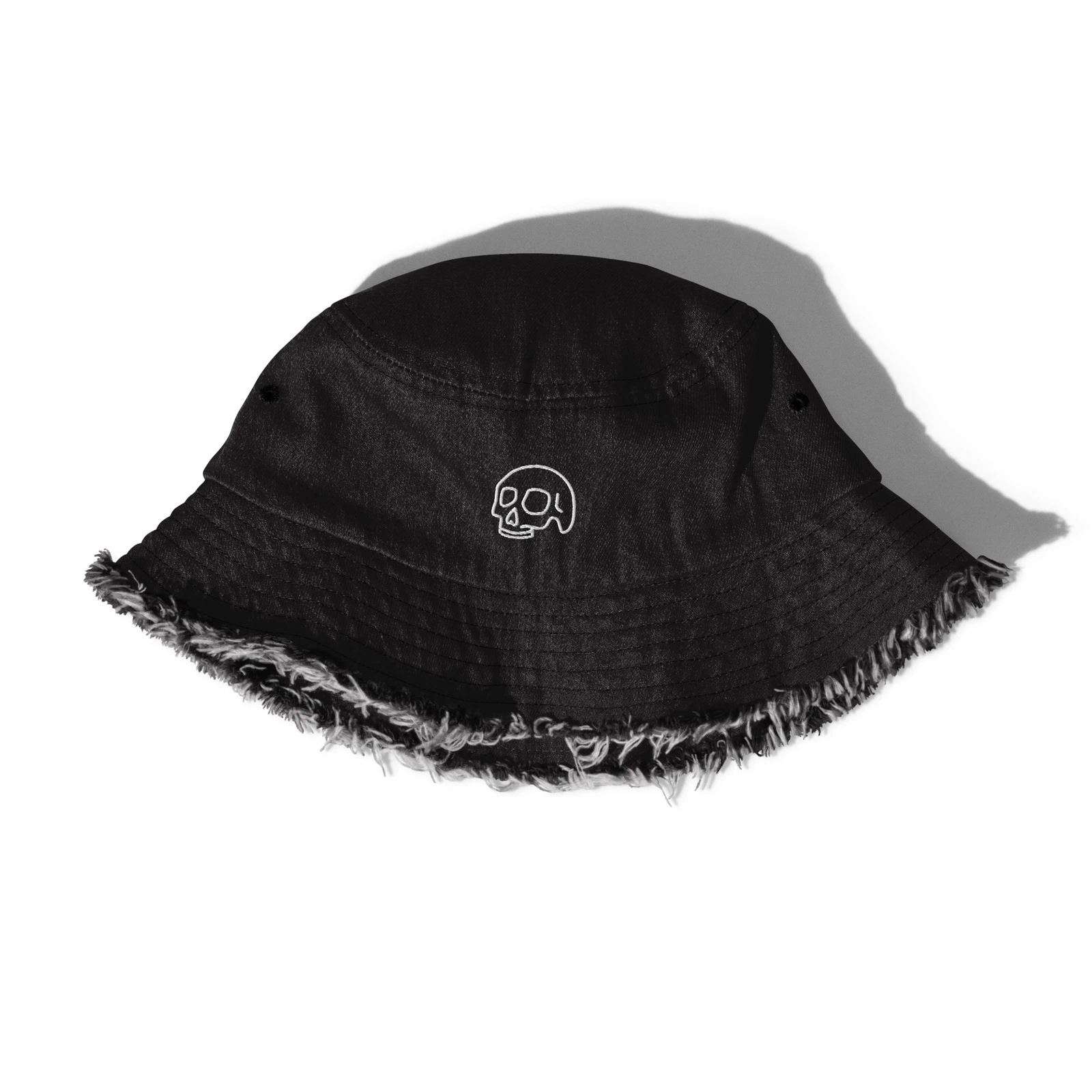 Skull Distressed Denim Bucket Hat