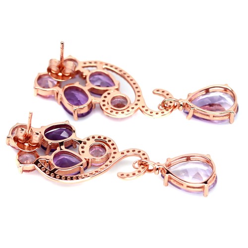 925 Plata de Ley Amatista Violeta, Rosa Mystic Topacio & Zafiro Rosa Pendientes - Imagen 3 de 4