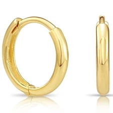 14K Real Solid Gold Shiny Round Plain Huggie Hoop Earrings Baby Small 10MM-12MM