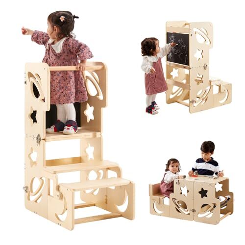 Kleinkindturm, Kleinkindhocker für Küche, Kinder lernen Holzturm, faltbar - Bild 3 von 8