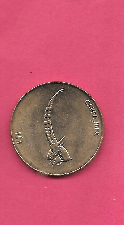 SLOVENIA KM6 2000  UNCIRCULATED-BU UNC-MINT  EXCELLENT  5 TOLARJEV  ANIMAL COIN
