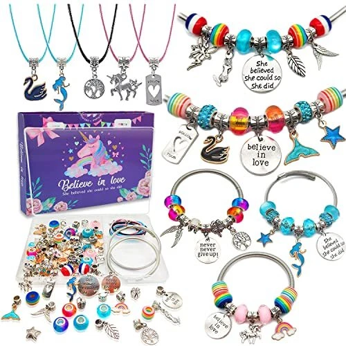 set Charm Bracelet Making Kit Jewelry Beads Unicorn Gift for Girls Teen Age  8-12 791523994074