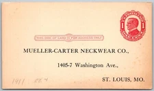 c1911 St. Louis Missouri Mueller-Carter Neckwear Postal Card Stationery