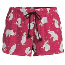 -SECRET TREASURES WOMEN'S SLOTH SLEEP LOUNGE SHORTS BERRY WINE SOFT SMALL