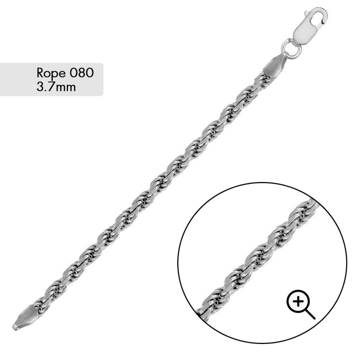 925 Sterling Silver Italian Italy Rope Chain Necklace 3.7 mm 20