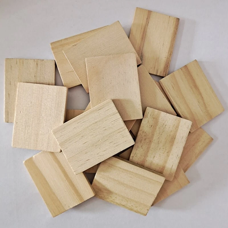 20pcs Unfinished Wood Pieces Wood Board Wooden Squares Cutout Tiles Natural