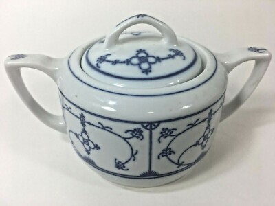 Jager Eisenberg Blau SaksBlue and White Sugar Bowl with Lid 
