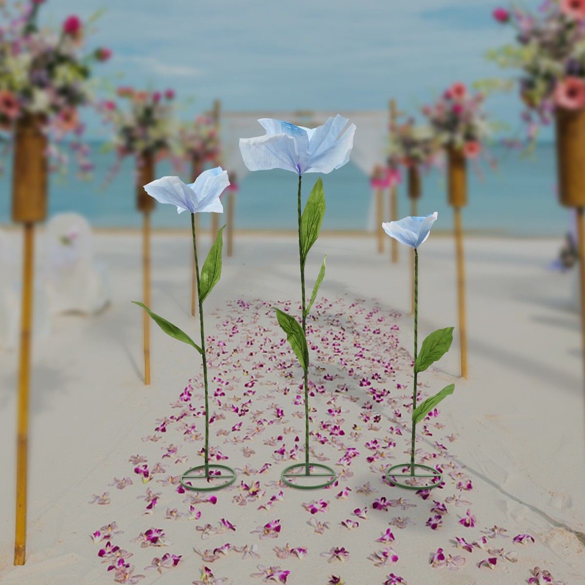 3PC Blue Large Artificial Flower For Fake Bouquet Wedding Home