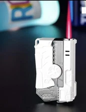 Windproof Gun Gyroscopic Lighter - Butane Portable Cigarette Spinner. White