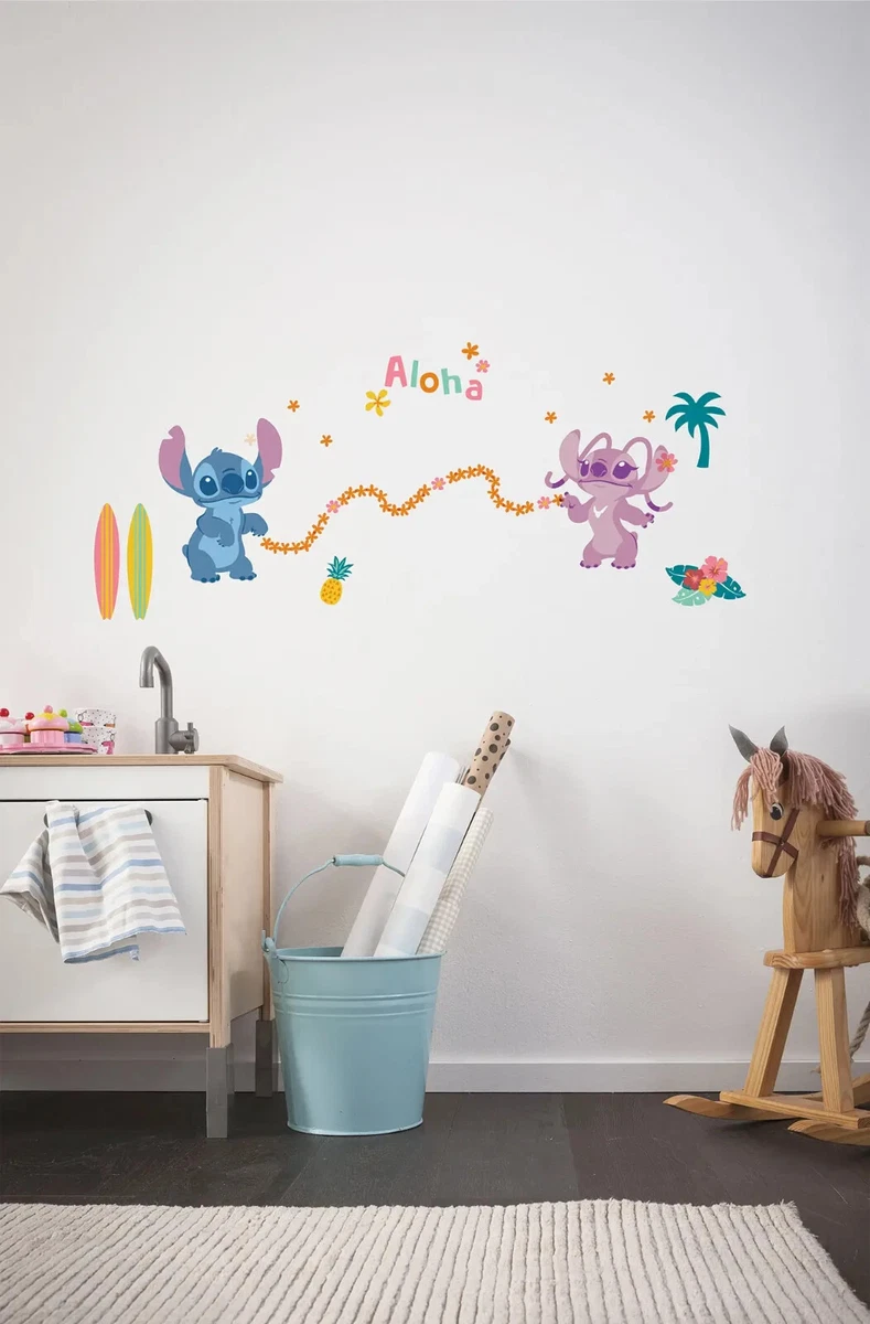 Disney Stitch Angel Vinilo Pegatinas Pared 50x70cm 31 Piezas Rosa Azul