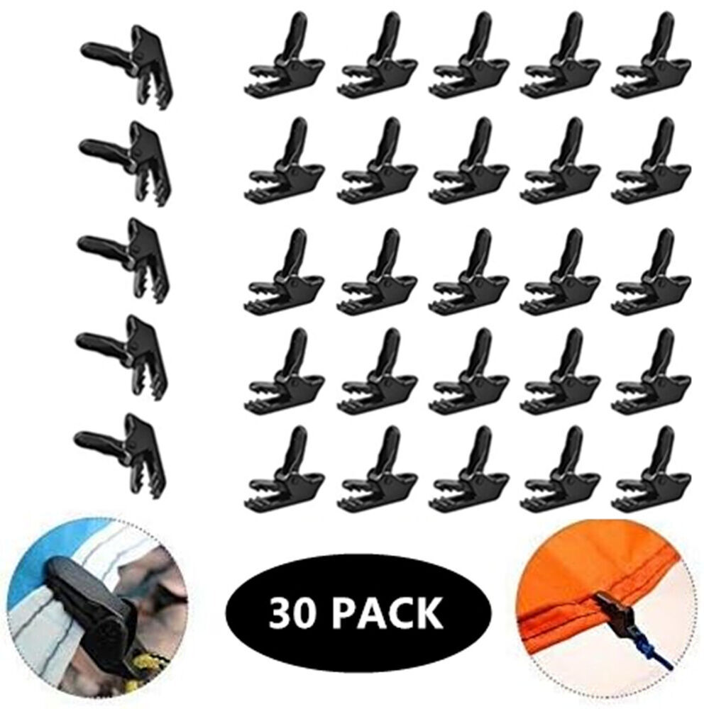 30-Pack Heavy Duty Tarp Clips With Bungee Cords & D-Rings - Reusable Tent Clips For Canopy, Camping, Tarps