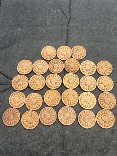 Antique 1” Wood ROSETTES Round Vtg Appliques Architecture Salvage Chrysanthemum