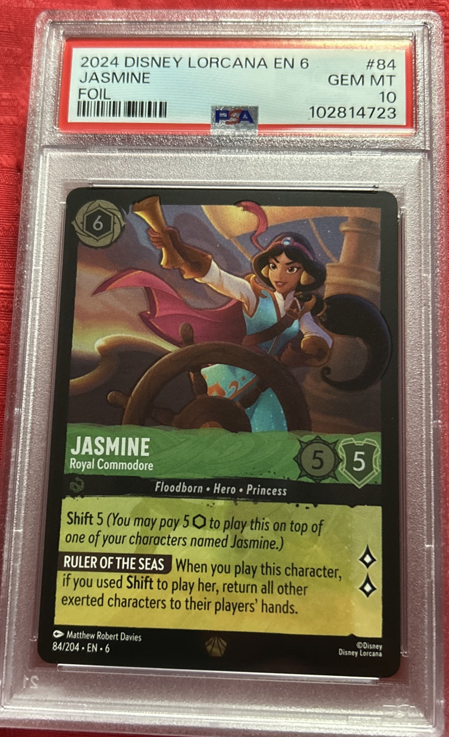 2024 DISNEY LORCANA EN 6-AZURITE SEA 84 JASMINE ROYAL COMMANDER FOIL PSA 10 GEM