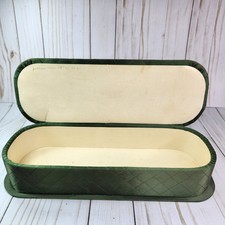 Quilted Green Satin Vanity Box Gloves Hankie Scarf Vtg 13.5 in READ 