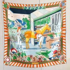 100% Twill Silk Scarf Square 88X88cm Women Blue horse Print Wrap Bandana new