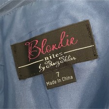 Blondie Nites Womens size 7 Blue Satin Sweetheart Strappy A-Line Short Zip Dress
