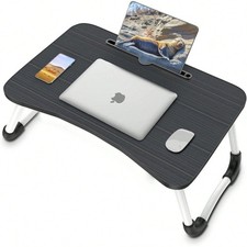 Foldable Laptop Bed Table Tray Lap Desk Stand w/Cup Holder Slot Handle Sofa Eati