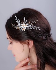 Bridal Flower Hair Clip, Silver Comb, Yellow Crystal, Wedding, Party, Prom