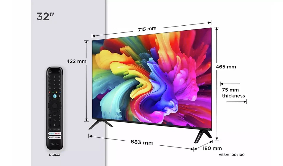 TCL 32 Inch Smart TV  HDR QLED Freely  YouTube Netflix WiFi HDMI USB Bluetooth - Image 3 of 4