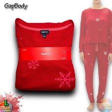 NWT GapBody Womens L 2-Pc Long Sleeve Jogger Pajama Set G1087XLLMA Red Snowflake