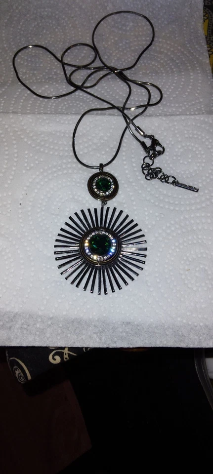 Nine West зеленый золотистый, Gunmetal, со стразами заявление ожерелье. - Изображение 3 из 4