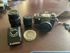Vintage Praktica LB2 SLR 35mm Camera Meyer-3 Lenses, Flash NOT tested, See Note