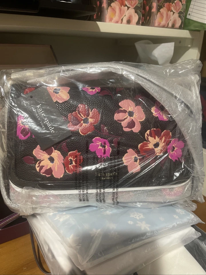 Bolsa de ombro nova com etiquetas Kate Spade Hudson Fall Poppies aba bolsa de mão preta KI634 - Imagem 3 de 4