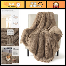 Cozy Faux Fur Fluffy Fleece Sherpa Blanket Throw for Couch, Brown 50"x60