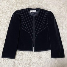 Christian Dior / No Collar Jacket / S / Black Velvet with Shoulder Pads