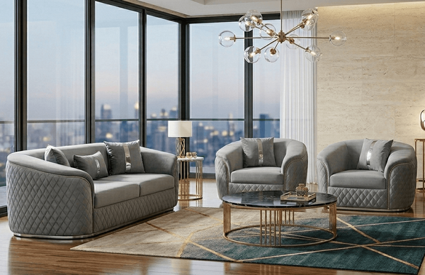 Modernes Graues Wohnzimmer Polster Set 3-Sitzer 2X Sessel 3Tlg-image