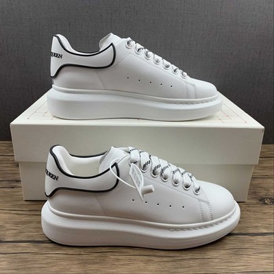Alexander McQueen All White Smooth Full Leather Platform Sneakers For Men Women