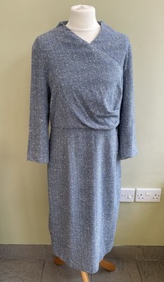 The Fold blau strukturiertes Tweed Bleistiftkleid Größe 14 Brautmutter