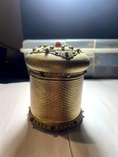 Antique Vanity or Powder Jar with Gemstone Lid Musical (Made in Austria) 