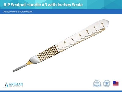 Artman Instruments B.P. Scalpel Handle #3 with Inches Scale   Stainless Steel