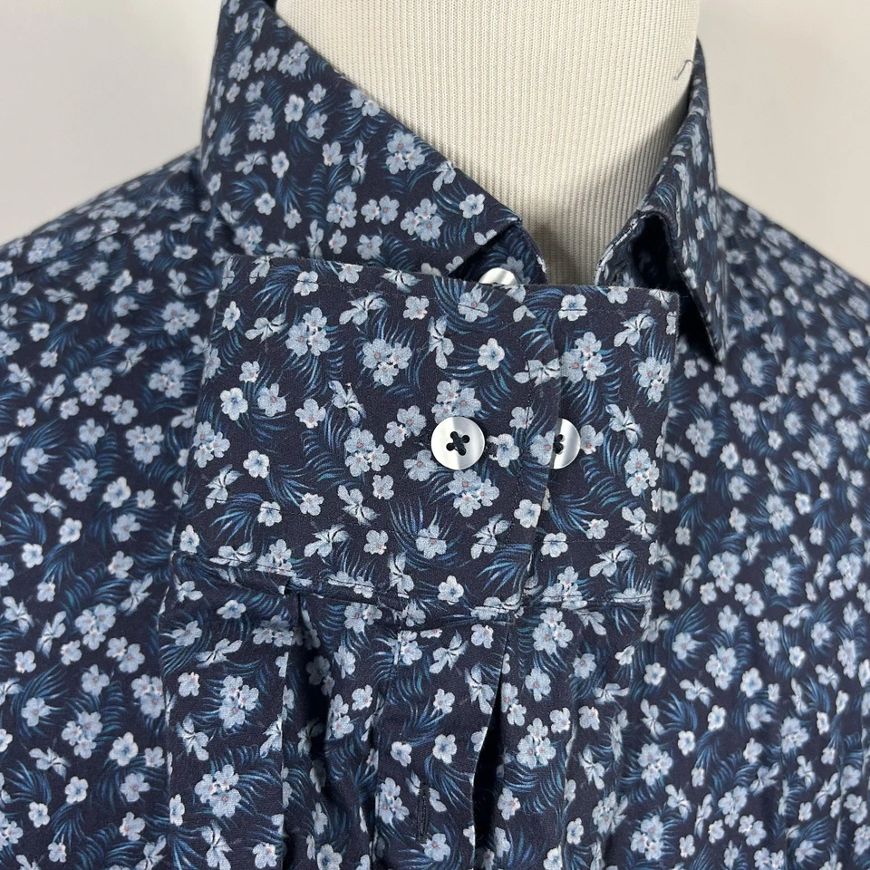 Stone Rose XL Casual Floral Print Shirt Blue Cotton Blend Button Front - Image 4 of 4