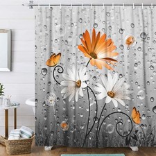 Rustic Farmhouse Orange Floral Shower Curtain, Farm Fall Daisy Flowers and