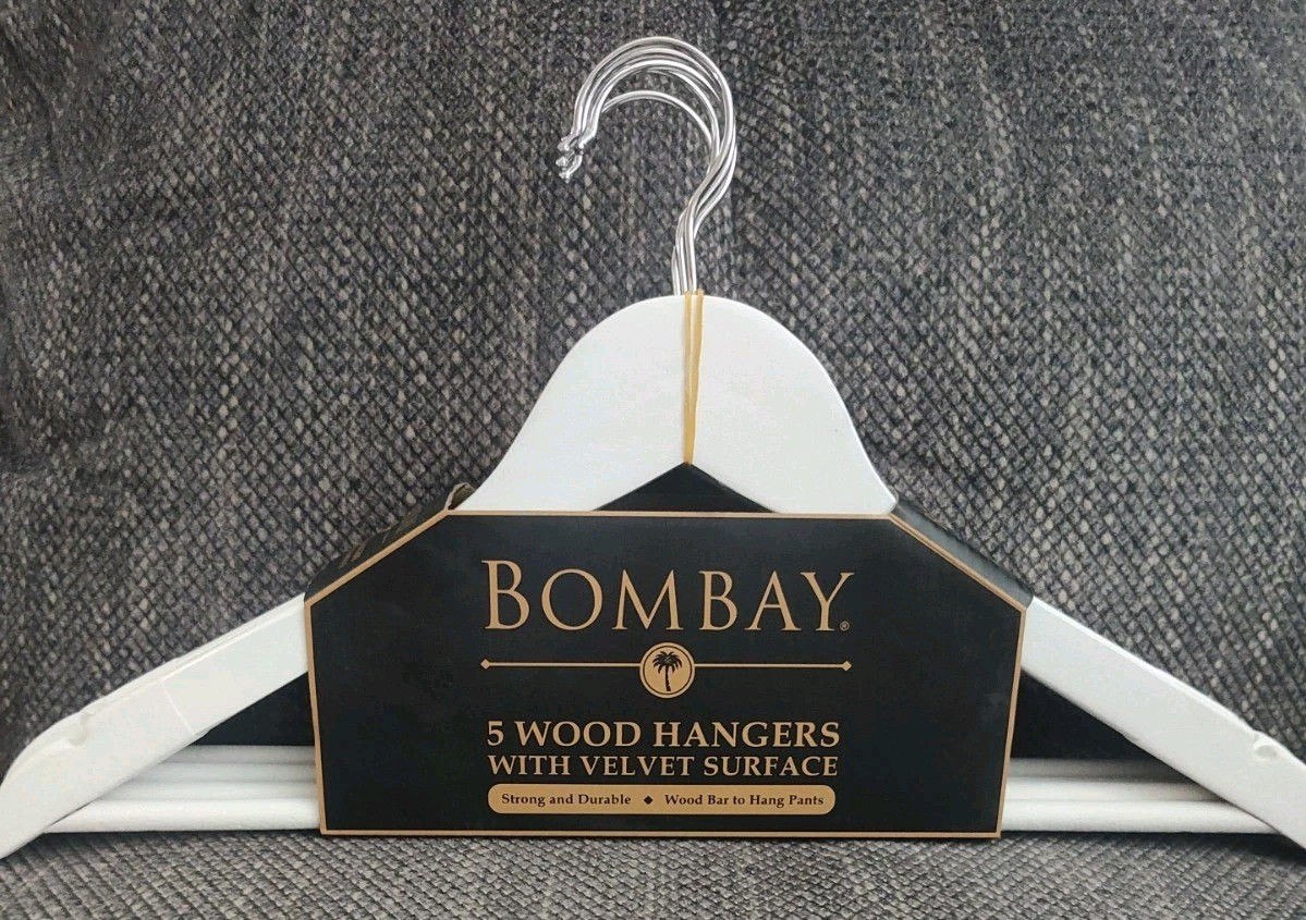 5-Pack Velvet Bombay Wooden Hangers for Luxurious Closet Storage-image