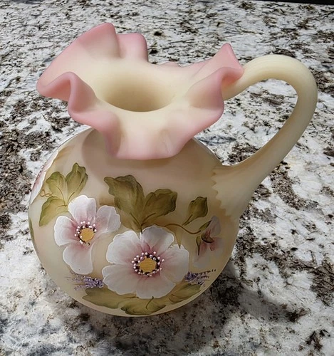 Fenton Burmese Vase Hand Painted Honoring Bill Fenton 56 Years