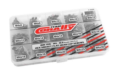 Team Corally Ersatzteil Screw Set M4 Hex Flat Head DIN 7991 Steel Black 10.9 Gra