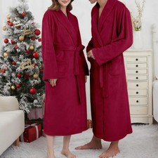 Men Women Bathrobe Lapel Long Sleeve Flannel Soft Long Bathrobe Couple Loungewea