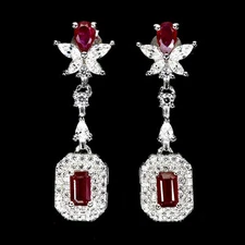 Summer 925 Silver Earrings Octagon Ruby Topaz Natural Gemstone Jewelry