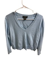 Eddie Bauer Cotton Angora Blend V-Neck Sweater Girls Size Large Light Blue
